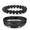 Bracelet motard en cuir noir avec acier inoxydable et perles de lave naturelle pour homme au style biker