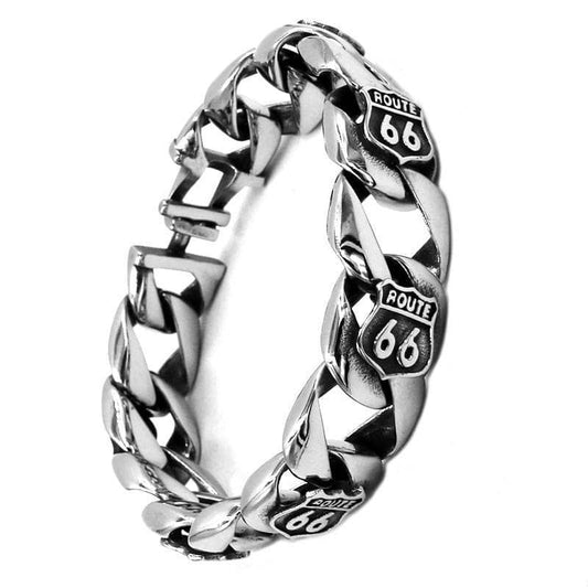 bracelet biker Route 66 en acier inoxydable pour homme motard vintage