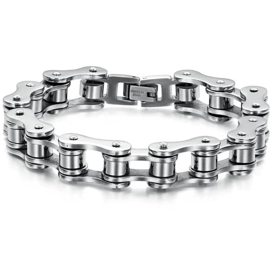Bracelet chaîne pour homme style biker en acier inoxydable argenté