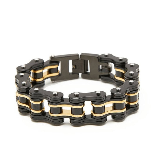 Bracelet chaîne moto noir et or pour homme biker en acier inoxydable 316L