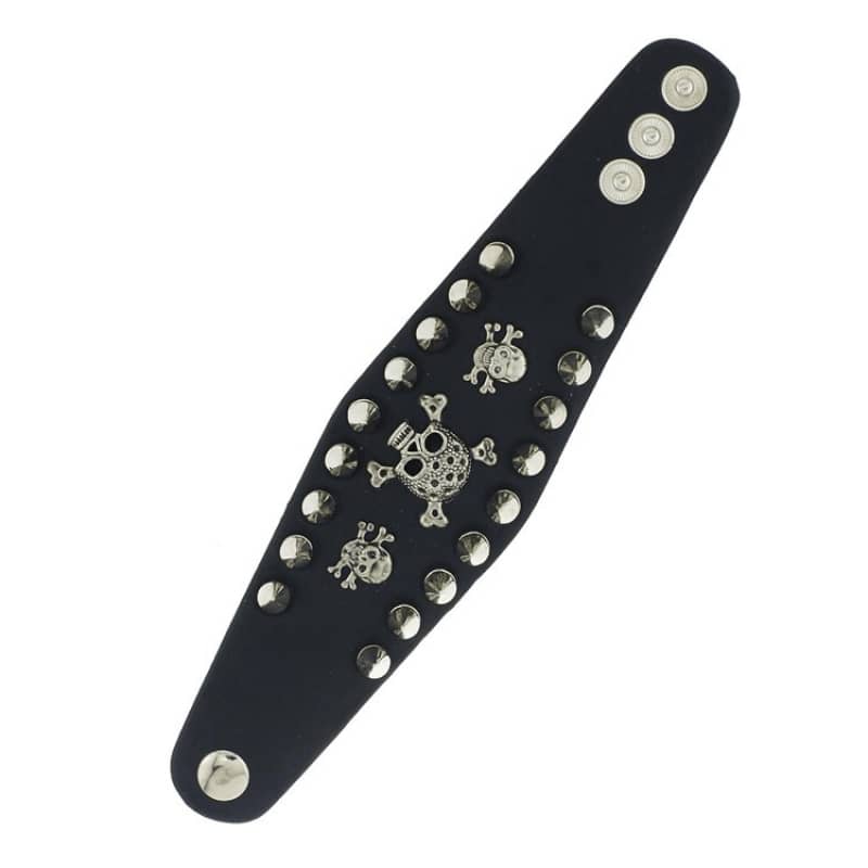 Bracelet En Cuir Noir Clouté - Style Gothique Punk - Taille Réglable - Pour Hommes Et Femmes