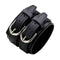 Bracelet en cuir noir pour homme style biker avec double boucle en acier inoxydable