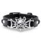 Bracelet en cuir noir avec tête de mort métallique pour homme et femme style biker