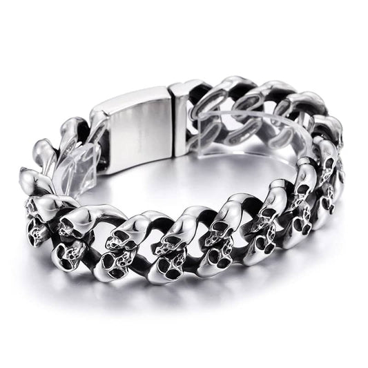 Bracelet gothique biker en acier inoxydable avec crânes pour homme et femme