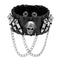 Bracelet gothique en cuir noir avec tête de mort, balles et chaînes pour homme