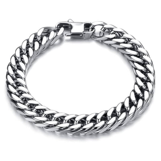 Bracelet biker homme en acier inoxydable argenté style moto