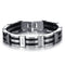 Bracelet homme style biker en acier inoxydable noir et argent, design motard robuste