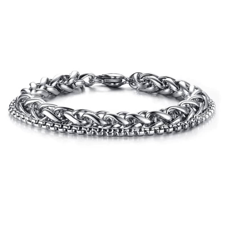 Bracelet rock en acier inoxydable pour homme et femme avec double chaîne au style rebelle