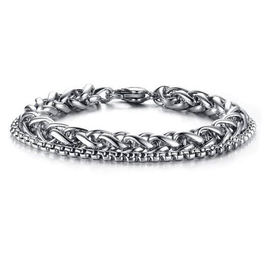 Bracelet rock en acier inoxydable pour homme et femme avec double chaîne au style rebelle