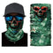 Cache-cou moto homme motif crâne vert sur fond reptilien, tissu respirant et léger, protection efficace contre le vent et la poussière, style audacieux et rebelle.