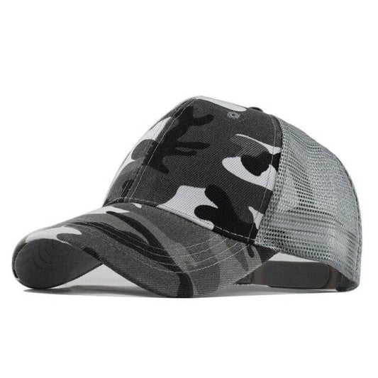 casquette moto camouflage homme style militaire noir et gris ajustable avec filet respirant