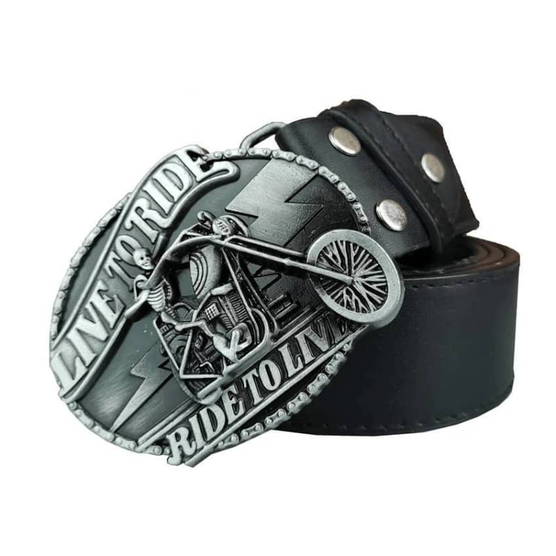 Boucle Ceinture Homme Biker Skull Crâne Tête De Mort - Finition Laiton Vintage Avec Étui Cadeau