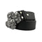 Ceinture biker pour homme en cuir noir avec boucle tête de mort en métal argenté