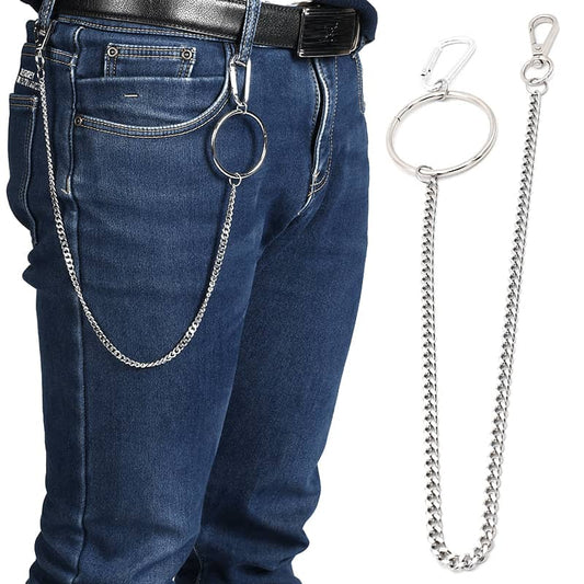 Chaîne de pantalon rockabilly homme en acier inoxydable 316L avec grand anneau style biker
