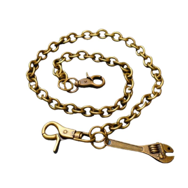 Chaîne de pantalon dorée pour femme avec pendentif clé à molette en acier inoxydable 316L