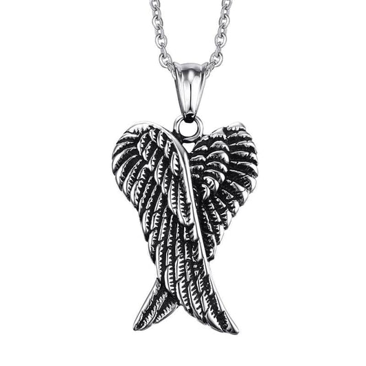 Collier homme biker avec ailes d’ange en alliage de zinc, pendentif en forme de cœur stylisé moto