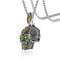 Collier tête de mort mexicaine pour homme en acier inoxydable 316L avec yeux verts et détails dorés