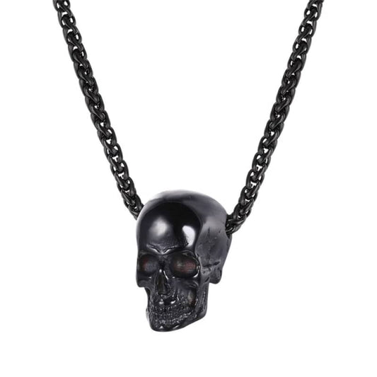 collier tête de mort noir pour homme en acier inoxydable 316L, style biker gothique