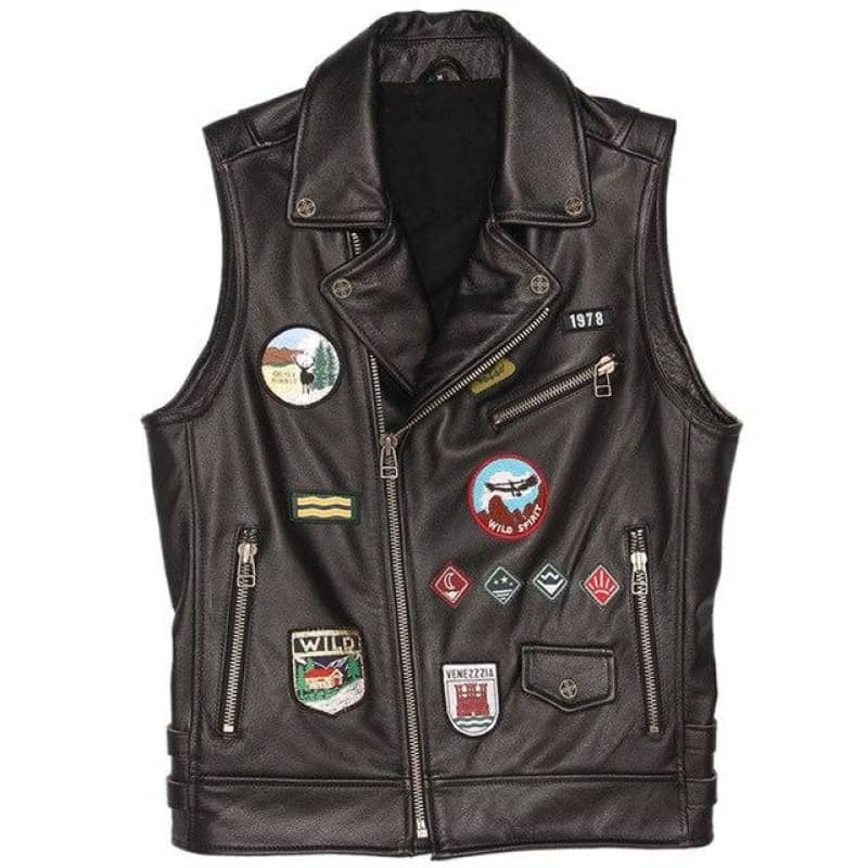 Gilet en Cuir de Vachette Noir Pour Homme Biker