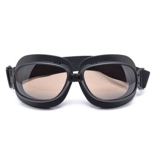 lunette moto noire sobre avec monture fine et écran fumé léger, look épuré