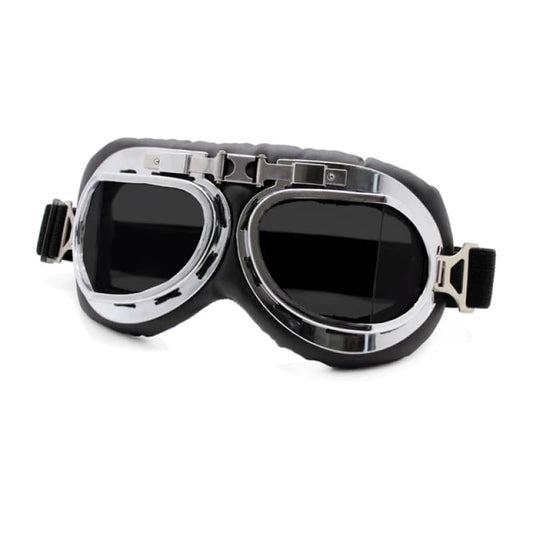 lunette moto style rétro finition chrome et noir pour homme