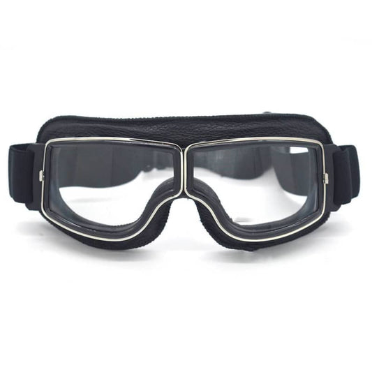 lunette moto rétro noire avec verre clair pour homme