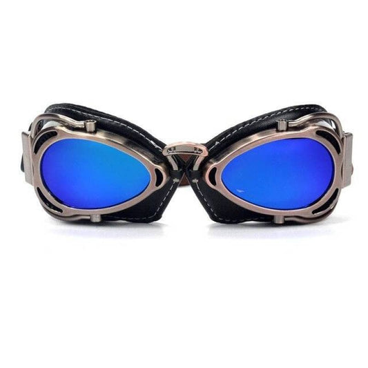 lunette moto steampunk avec verre bleu miroir pour homme