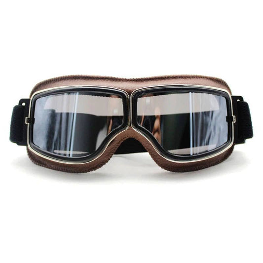 Lunettes de moto biker style café racer avec verres anti-UV, confort en cuir rembourré et sangle ajustable pour une protection optimale contre le vent, la pluie et la poussière