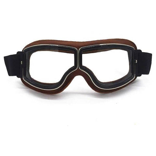 lunette moto vintage marron avec verre clair pour homme