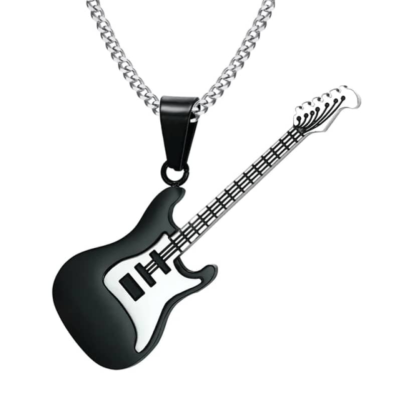 Collier Homme Pendentif Guitare Et Serpent - Acier Inoxydable Vintage, Style Cool Pour Soirées