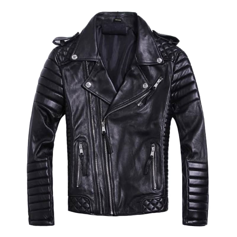 Giacca Biker Uomo In Vera Pelle Nera – Slim Fit, Moto, Con Cerniere E Tasche, Taglia XL