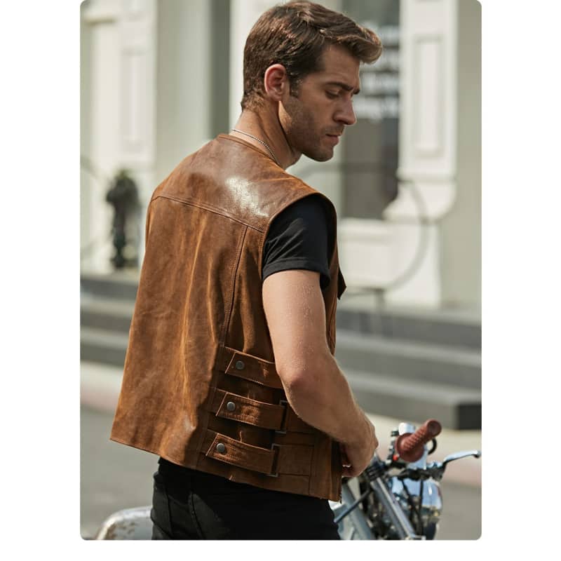 Gilet En Cuir Synthétique Pour Homme - Style Rétro Motard - Sans Manches, Coupe Ajustée - Avec Fermeture éclair - Look Vintage