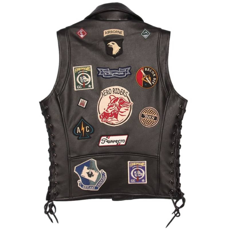 Gilet Motard Cuir Noir Barney's, Taille M, Avec Patches, Pour Homme, Occasion
