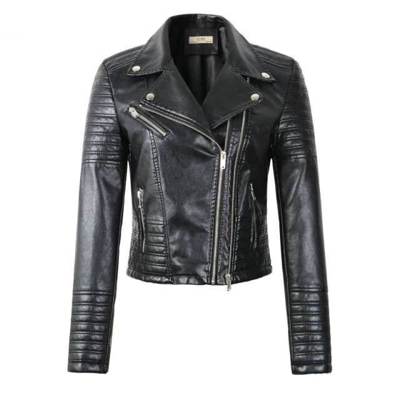 Veste En Cuir Véritable Motard Noir Pour Femme - Coupe Slim, Toutes Saisons