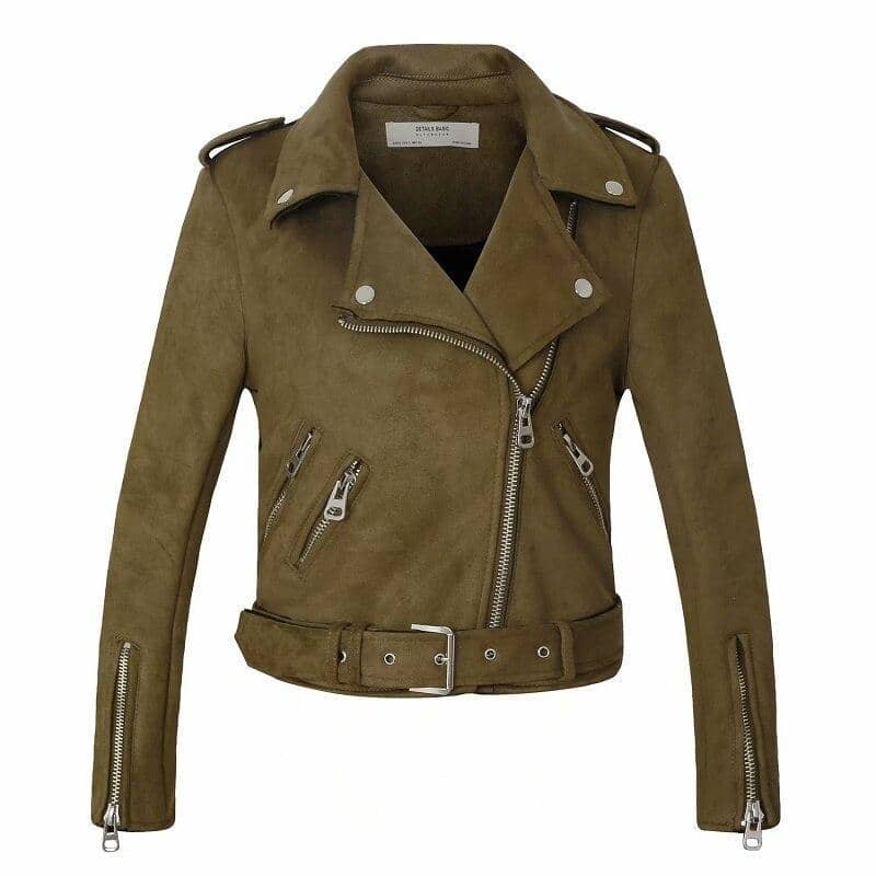 Veste Perfecto En Daim Vert pour Femme Biker