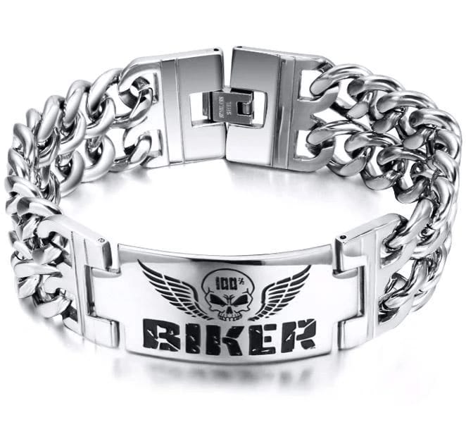 bracelet biker en acier inoxydable pour homme et femme