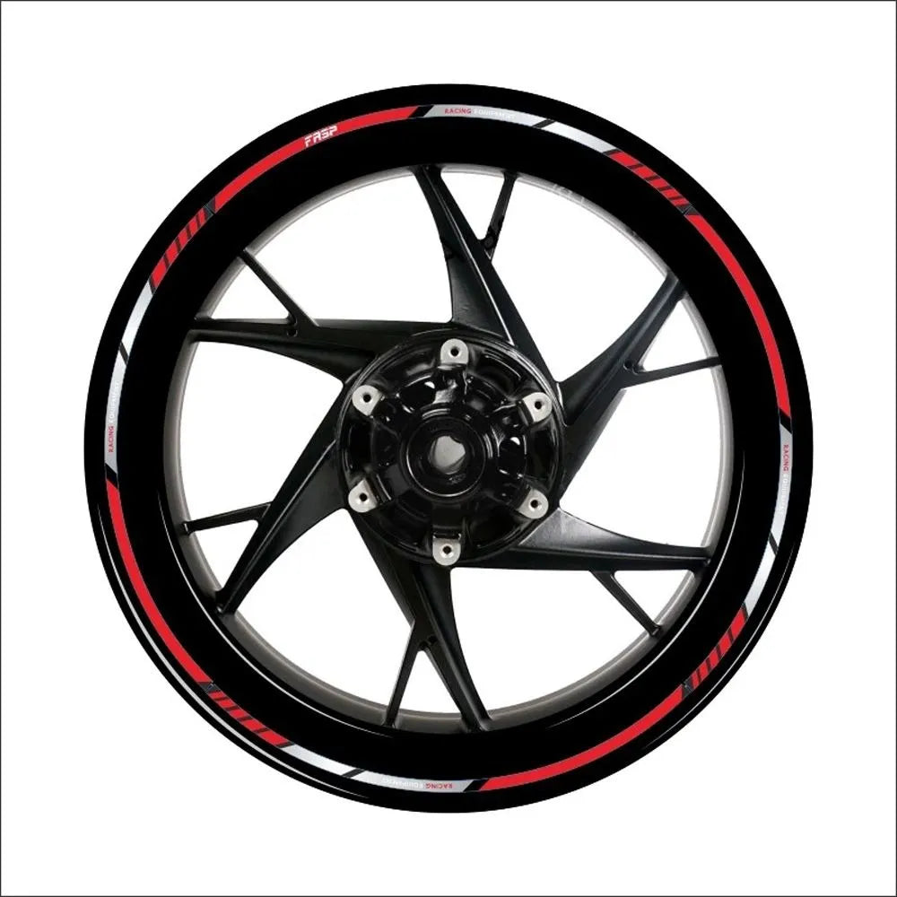 Autocollant jante moto rouge et noir style racing pour personnalisation sportive