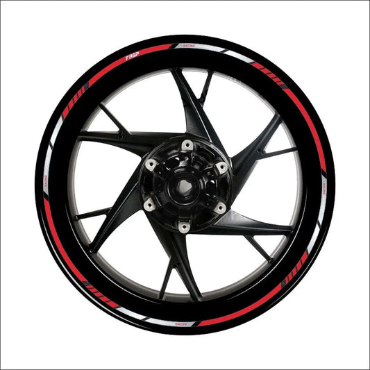 Autocollant jante moto rouge et noir style racing pour personnalisation sportive