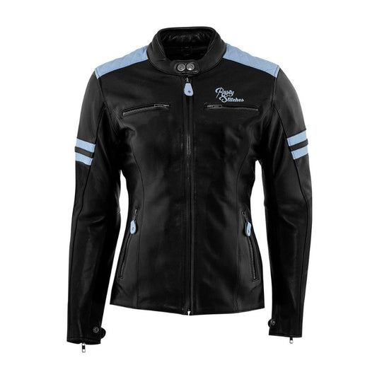 Blouson cuir femme moto noir et bleu Rusty Stitches Joyce homologué CE