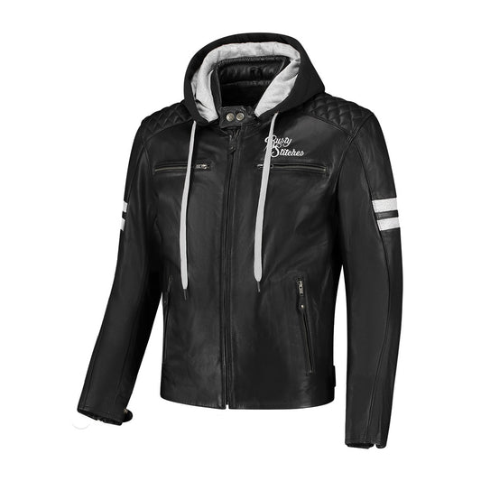 Blouson cuir homme motard Rusty Stitches Jari Hooded V2 noir capuche amovible homologué CE AA