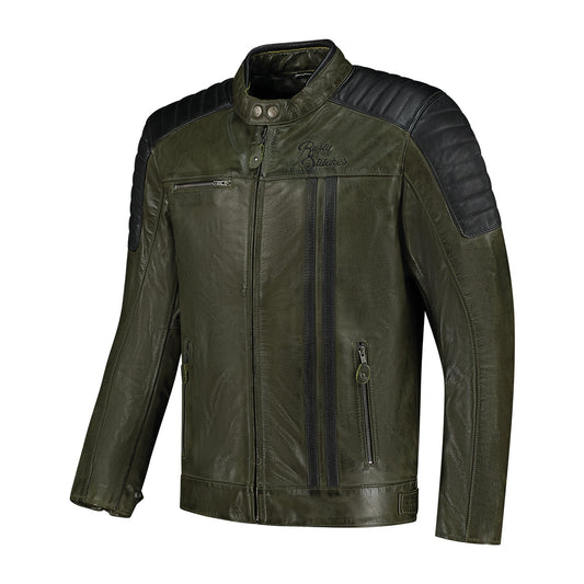 Blouson cuir homme moto vintage vert Rusty Stitches Cooper