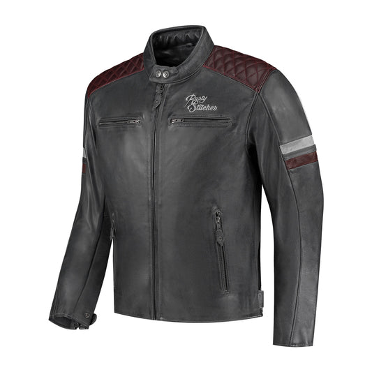 Blouson cuir homme style motard Rusty Stitches Jari V2 noir et bordeaux CE
