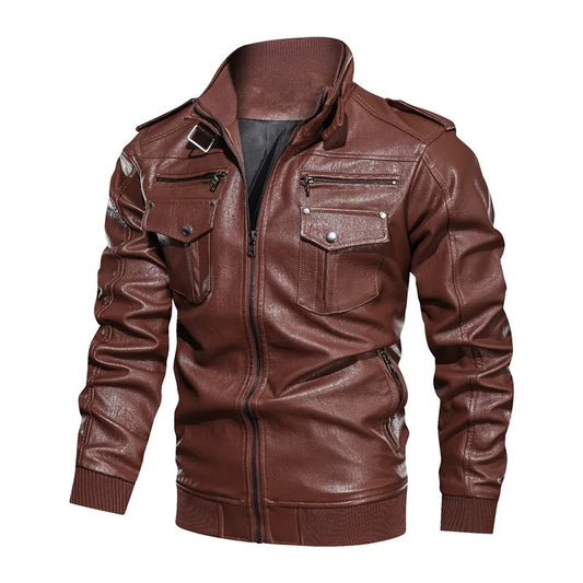 Blouson en cuir marron pour homme biker