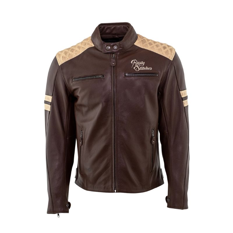 Blouson cuir moto homme Rusty Stitches Jari marron vintage homologué CE AA