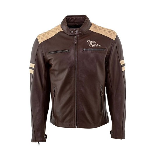 Blouson cuir moto homme Rusty Stitches Jari marron vintage homologué CE AA