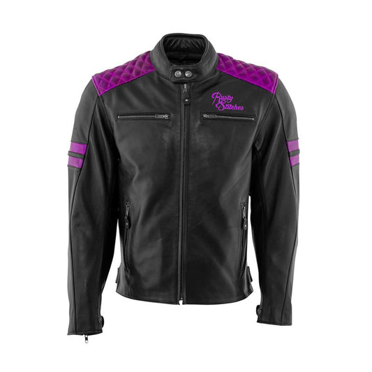 Blouson en cuir pour moto Rusty Stitches Jari noir et violet homologué CE AA