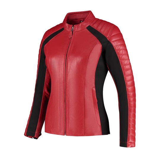 Blouson moto femme cuir rouge certifié CE AA avec protections