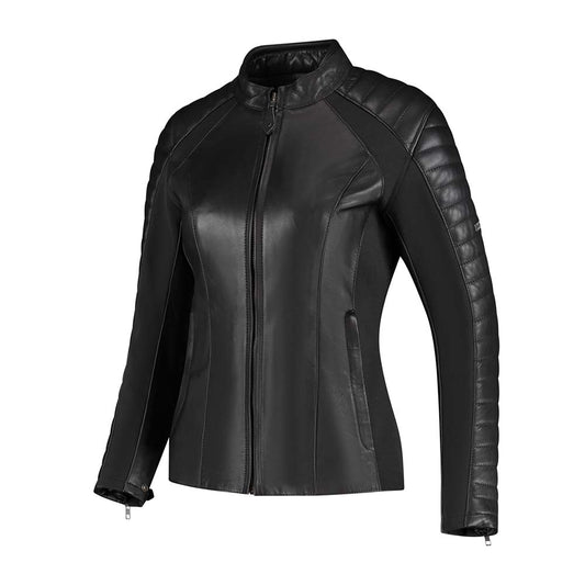 Blouson femme moto cuir noir certifié CE AA avec protections