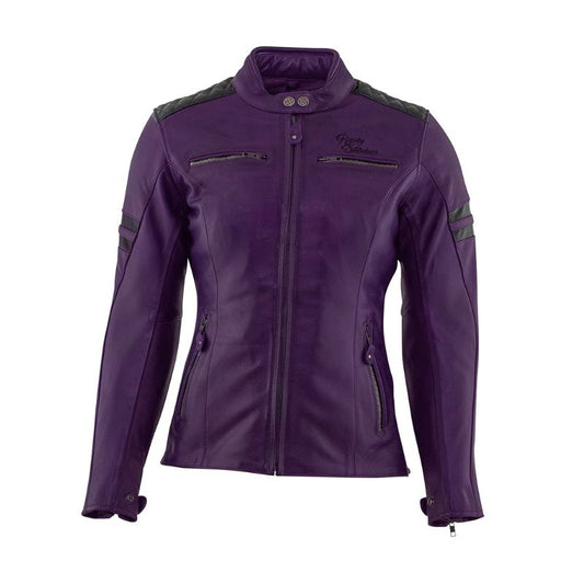 Blouson moto en cuir femme violet Rusty Stitches Joyce homologué CE