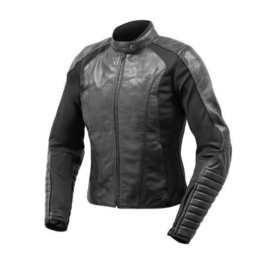 Blouson moto femme cuir noir Feline élégant et homologué CE avec protections